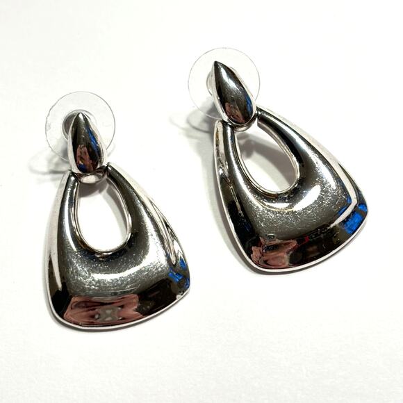 Pierced earrings silver doorknocker style long chunky hoops vintage Y2K jewelry - Picture 1 of 6